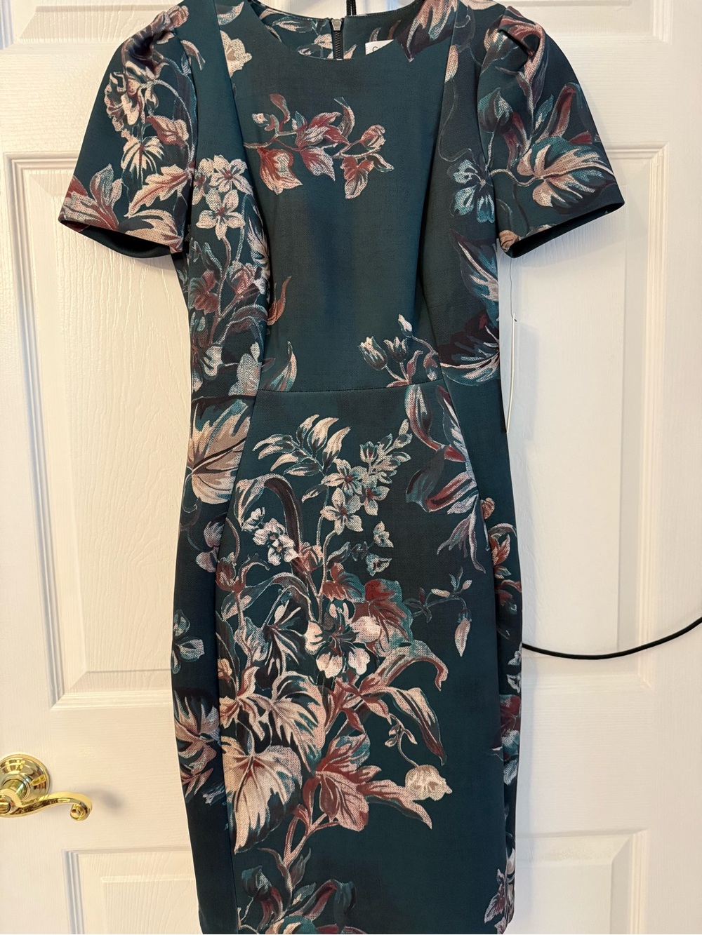 Calvin Klein Floral Midi Sheath Dress in Teal, Rose, Cream